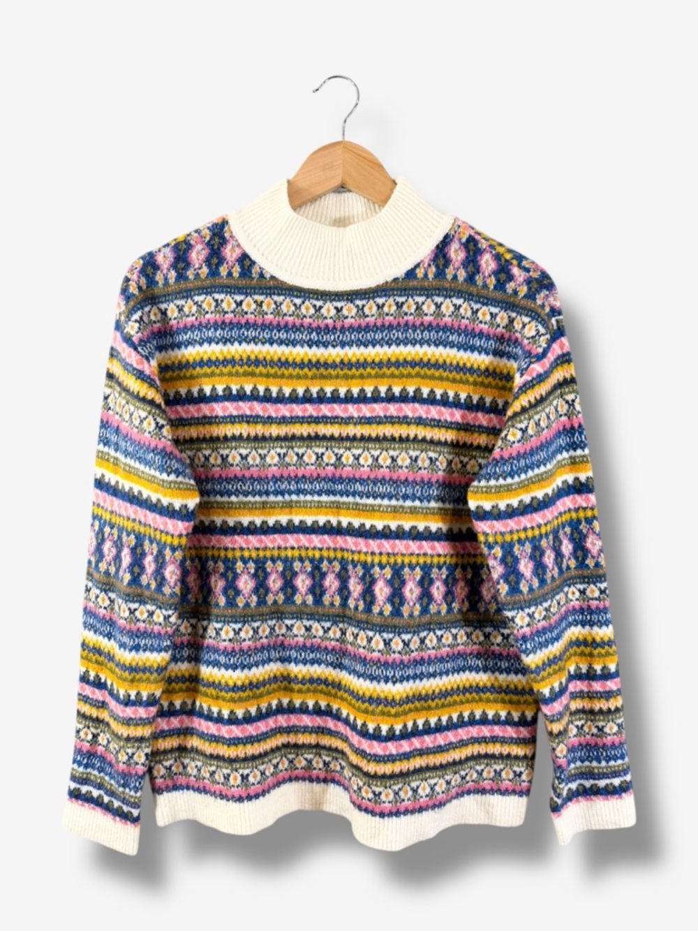 Talbots Fair Isle Mock Neck Sweater M Multicolor Nordic Print